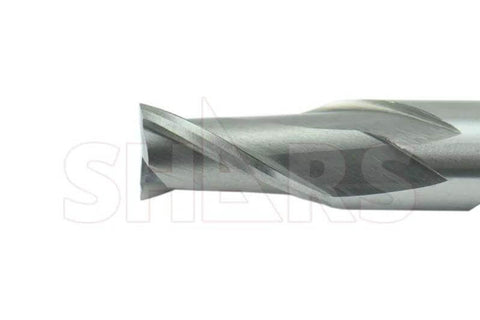 Side view of HSS 2-flute double-end center-cut end mill, 7/16 in diameter