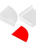 36 Pack Slim Clear Edge Bumpers For Baby Safety Corner Protectors Edge Guards For Furniture Tables Windows Beds And More Transparent Cushions To Keep Your Home Kid Proof. Two transparent, slim corner protectors on white background with red corner guide.