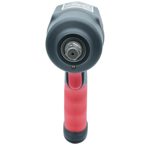 Pro Grade One Half Inch Air Impact Wrench With 10 Piece Socket Set Cranks Out 1180 Ft Lbs Of Badass Torque front view with red grip