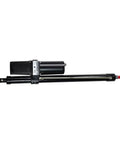 Pro Grade DC Hydraulic Linear Actuator With Smooth Stroke For Heavy Equipment And Garage Tools Solid Steel Pushrod Built Damn Tough For The Hustle Quick Install And Zero Lag side view of actuator with black finish and steel pushrod.