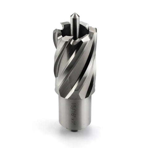 Heavy Duty HSS Annular Cutter Drill Bits With Weldon Shank, 15/16" x 1", for precise metal hole making.