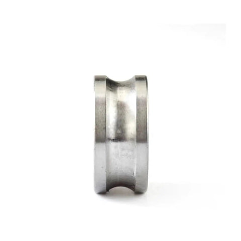 Heavy Duty Ball Bearing Roller Featuring Glides Like Fresh Butter V Groove Wheel. Side view of sturdy steel wheel for sliding gate casters.