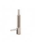 Industrial Stainless Steel Indexing Plunger Pin With Spring Loaded L Handle For Machinery Fixtures That Holds Position Dead Nuts Secure During Heavy Use, side view of the pin.