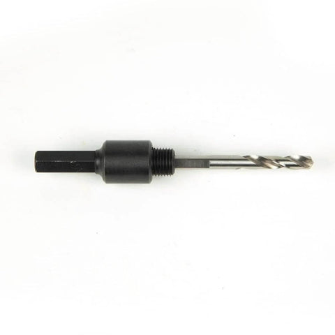 Klein Tools 31905 hole saw arbor with adapter, 3/8-inch, side view, black metal shaft