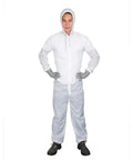 Fresh White Nylon Spray Paint Coveralls With Kickback Ready Lint Free Construction And Lowkey Comfortable Fit For Auto Body Shop Refinishing worn by a young male.