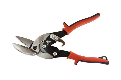 Heavy Duty Left And Right Aviation Snips Combo Pack For Sheet Metal Cutting Pinch Thru Point Design in red and black