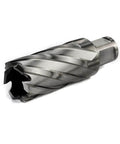 Oscarbide annular cutter with Weldon shank, 1-1/8 in cutting diameter, 2 in depth, spiral flutes