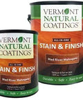 Indoor Outdoor Rich Mad River Mahogany Penetrating Wood Stain And Finish All In One Hardy Protective Topcoat Slick Soap Cleanup Case Of Four Gallons Polywhey Formula two cans, one quart and one gallon, featuring a mahogany finish.