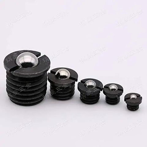 Two Tough As Nails Ball Plunger Pins With Flange And Pressed Thread For Auto Shop Projects positioned in a row, showing various sizes.