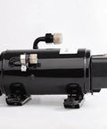 Heavy Duty Dc 48V Horizontal Air Conditioner Compressor R134a Cooler For Ev Truck Cabin Electric Forklift Excavator Military Recreation Built Tough Climate Control Straight Swap Upgrade side view showing black compressor unit.