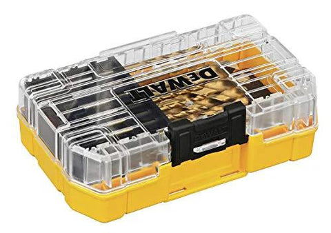 DeWalt 21-piece titanium nitride drill bit set in yellow and clear plastic case