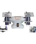 Rock Solid 6 Inch Bench Grinder With 36 60 Grit Grinding Wheel And 1 2 Inch Arbor front view showing tool for metal fabrication.