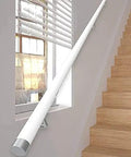 Sleek White Wooden Stair Banister Kit Wall Mounted Handrail For Interior Steps Heavy Duty Safety Grab Rail on staircase wall.