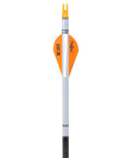 Neon Orange Blazer Quik Fletch vanes on arrow for easy install and target hunting arrows