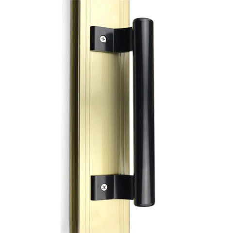 Two Piece 8 Inch Aluminum Alloy Sliding Door Handle Set, Modern Black Metal Pulls For Balconies, Easy Grip Oval Design installed