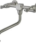 Heritage Wall Mount Vessel Sink Faucet Brushed Nickel For Eight Inch Center Two Hole Install With Solid Brass Construction