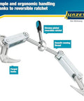 Hazet beam puller 1774-1, chrome-plated reversible ratchet beam with adjustable clamps for timber.