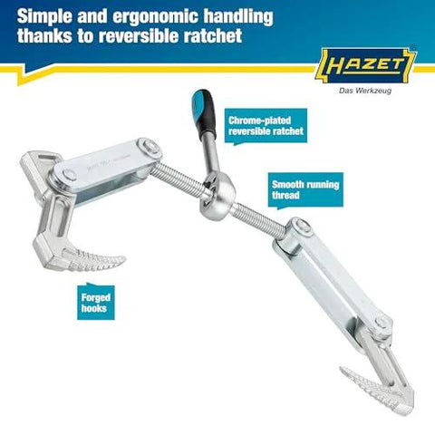 Hazet beam puller 1774-1, chrome-plated reversible ratchet beam with adjustable clamps for timber.