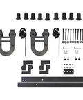Black Rustic Non Bypass Sliding Barn Door Hardware Kit For One Door With 8 Foot Flat Track And House Shoe Rollers Built Tough