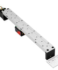 Mini Linear Rail Motion Table With Nema 14 Stepper Motor for CNC Projects, sleek design with 100mm stroke, 0.02mm repeatability, shown on white surface.