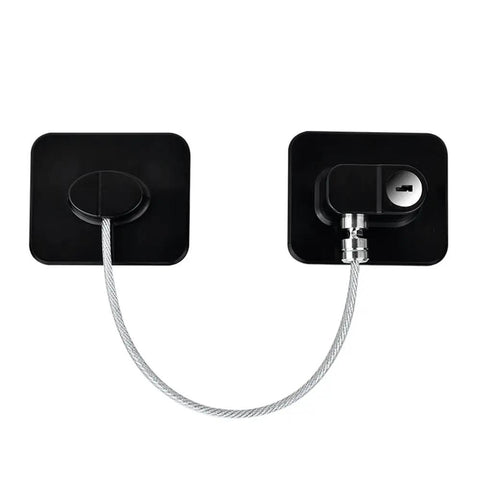 Kid Proof Refrigerator Lock With Strong Adhesive And Keys For Fridge Cabinets And Drawers, black lock with cable and keyhole