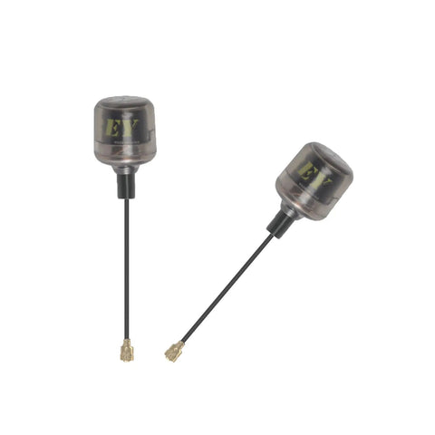 Osprey 99 Percent Radiation Efficiency RHCP 40mm Antenna For 5.8GHz FPV Drones With 2.82 dBi Gain SMA And Ipex UFL Connectors Built Tough Quad Antenna For RC Racing Black, showing two antennas with connectors and polycarbonate shells.