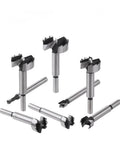 Woodworking hinge-boring drill bit set, 6 pieces, self-centering with hole-saw cutters and stainless steel shanks
