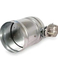Heavy Duty Round Smoke Damper With 120V Electric Actuator Fits 6 Inch Round Ducts Built Rock Solid Galvanized Steel Frame, side view.