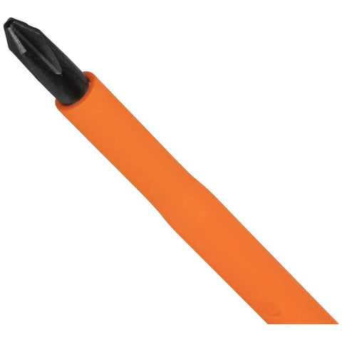 Close-up of Phillips tip from Insulated Screwdriver Set With 1000V Rating, 4 Inch Round Shanks, Square Tip, Phillips, And Slotted Tips, Cushioned Grip Handles