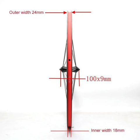 Side view of 700C Carbon Fiber Wheelset with 50mm fat rim for road bikes, showing dimensions and V Brake compatibility.