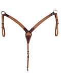 Top Shelf 1 1 2 Inch Western Breast Collar With Knockout Running W Tooling And Authentic Silver Buckles Plus Adjustable Latigo Accents Crafted From Tough Harness Leather Made In Usa For Ranch Hands, showing front view.