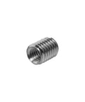 Threaded reducer sleeve, M8 male to M6 female, metal silver, angled view