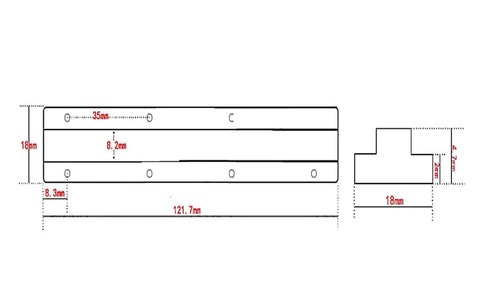 Diagram of One Module Bendable Nylon Gear Rack With 38T D-Hole Gear, showing dimensions and fixing holes layout.