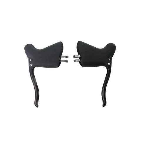 Ergonomic Forged Aluminum Drop Handlebar Brake Levers Set For Road And Fixie Bikes With Quick Release, Black with Silver Lever
