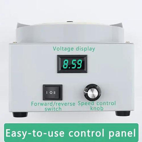 Electric Bench Sander And Knife Sharpener With Variable Speed 0 To 2000Rpm control panel showing voltage display and speed knob.