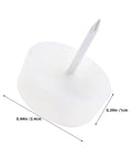 Close-up of 100 Pcs White Plastic Furniture Leg Pads Round Chair Feet Protectors with metal nail