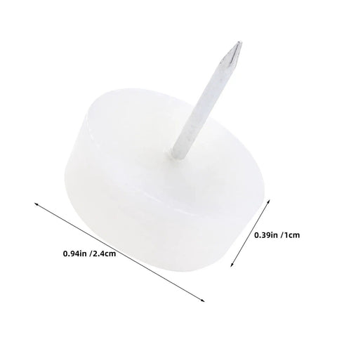 White Plastic And Metal Nail In Furniture Glides For Sofa And Table Legs, 0.94 Inch Round Chair Feet Floor Protectors, close-up view