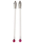 Ceramic stems for CMM probes, two white stems with pink 6 mm ball tips, 100 mm length, 2-pack front view.
