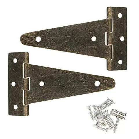 Heavy Duty Flat T Hinge Rock Solid Bronze Finish Galvanized Steel Wooden Box And Wine Crate Barn Door Hardware set with screws.