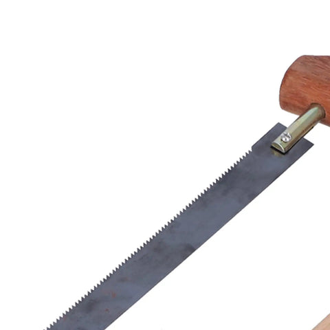 Rugged Teakwood Frame Saw With Razor Sharp Manganese Steel Blade For Effortless Wood Cutting, 400mm blade close-up.
