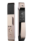 Super Secure Keyless Smart Door Lock With Touchscreen Fingerprint Entry And Electronic Password Backup Mechanical Key, sleek design and keypad.