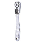 Premium Chrome Multitool Ratchet Wrench With Socket Adapter Set showcasing a shiny chrome finish and ergonomic grip design.