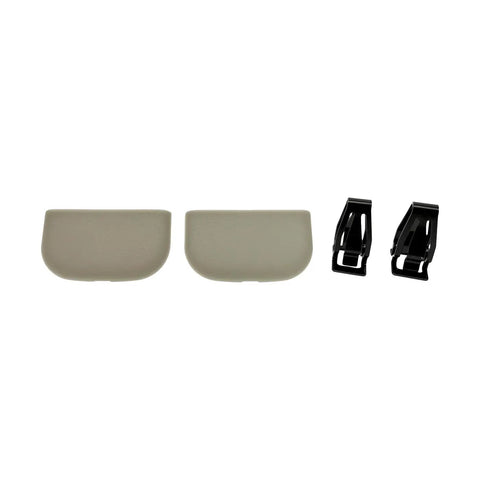 Gray Iron Sun Visor Cap Clip Retainer Kit DS7Z-54672A40-AF For 2013-2016 Fusion And 2013-2016 MKZ showing two gray visor caps and two black clip retainers