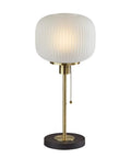 Hazel Table Lamp In Antique Brass With Frosted Ribbed Glass Shade 22 Inch Tall 60W Pull Chain Lighting For Living Room Or Bedroom Mid Century Modern Vibe To Elevate Your Space