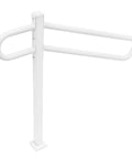 Heavy Duty Iron Wall Mounted Handrail And Outdoor Stair Railing Featuring Reinforced Frame And Non Slip Grip Built Tough For Elderly Safety And Kid Safe Support On Porch Or Steps With Rock Solid Construction, white finish, sturdy grab bar.