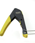 Compact F Connector Compression Crimper For DIY Cable Installations With Fixed Plunger Spring Return Comfort Grips in black and yellow