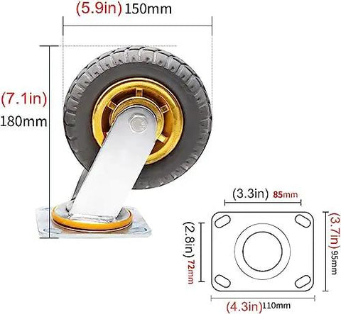 Heavy Duty 150Mm Rubber Swivel Casters With Brakes Set Of 4 Ready To Roll Rock Solid dual ball bearings, 150mm tire, 180mm height.