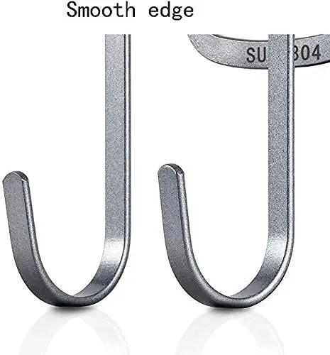 Close-up of smooth polished S-shaped hooks from Rock Solid Stainless Steel Wall Mounted Coat Rack, showcasing durable design.