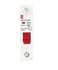 Built Tough One Pole Solar DC Circuit Breaker With Zero Hassle Inline Fuse Protection For Off Grid Power Systems Rating Up To 1000 Volts And Smooth Action From Six To Sixty Three Amps, showing white casing with a red switch.