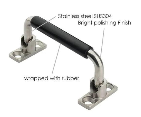 Stainless Steel Folding Cabinet Handle 4 Inch 90 Degree Pull With Rubber Grip Bright Polished SUS304 Silver Hole Center 1.65 Inches Includes 4 M4 Screws